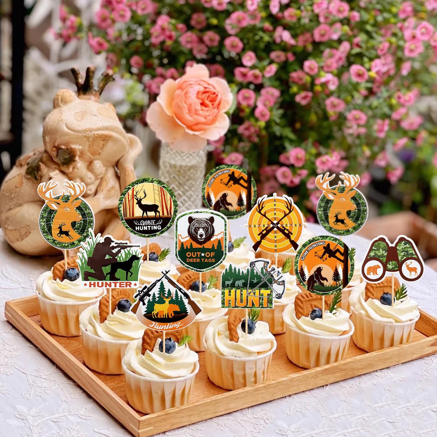 Keaziu 36Pcs Hunting Birthday Cupcake Toppers – Deer, Gun, Forest Theme Party Decor