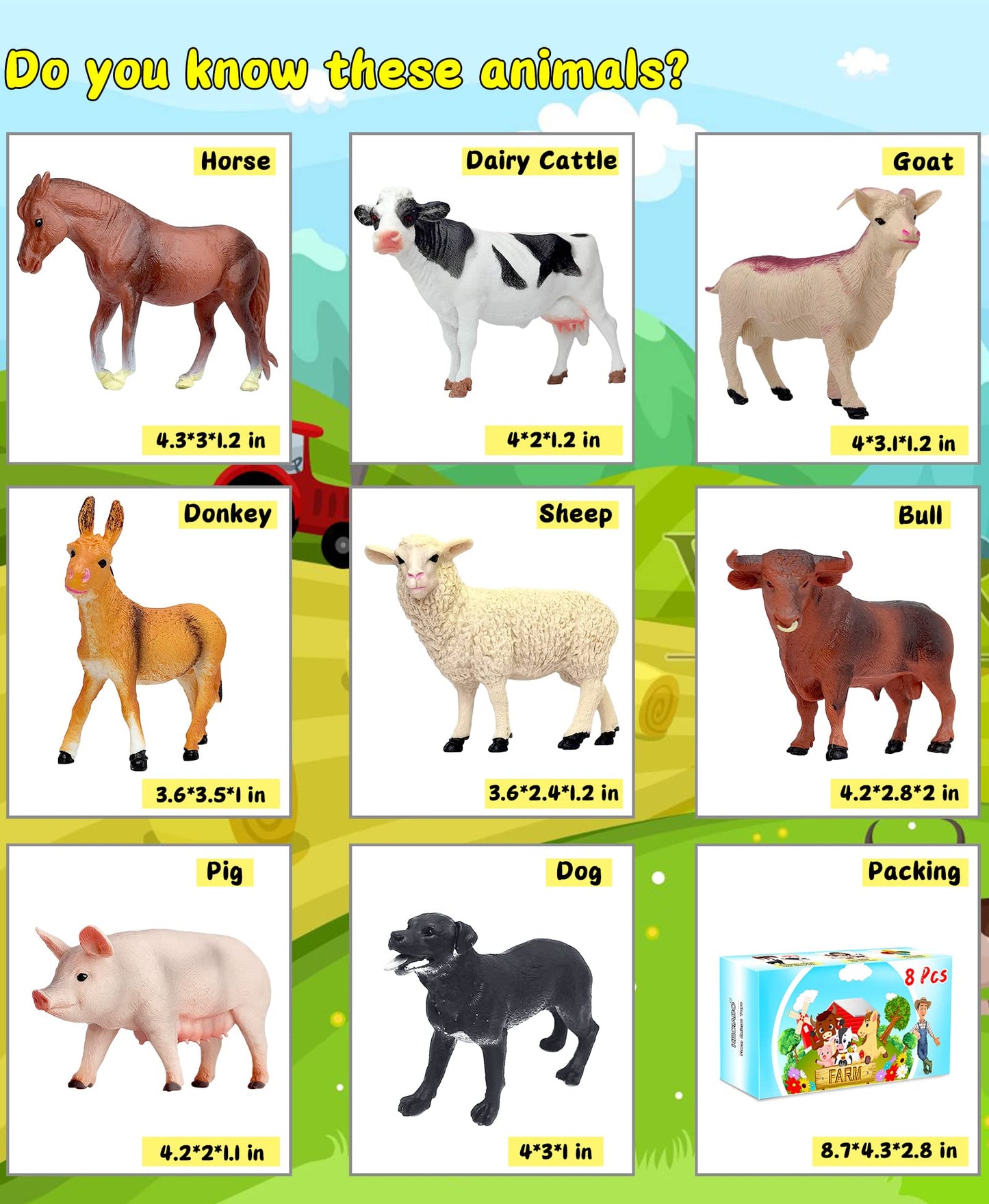 KECIABO 8-Piece Farm Animal Figurines Set — Realistic, Safe Plastic Toys for Kids
