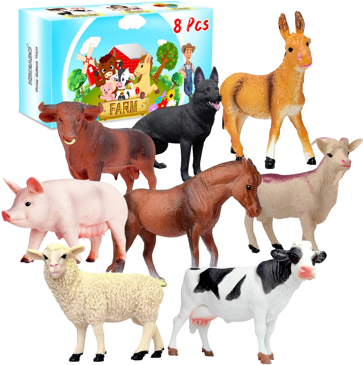 KECIABO 8-Piece Farm Animal Figurines Set — Realistic, Safe Plastic Toys for Kids