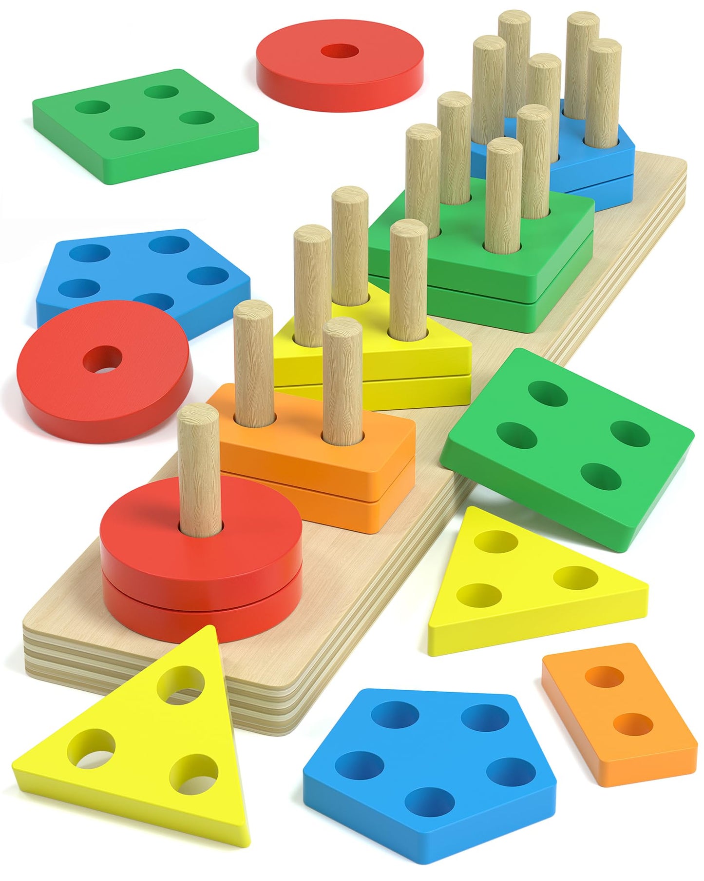 Kecristv Montessori Shape Sorter & Stacking Wooden Toys for Toddlers 1-4