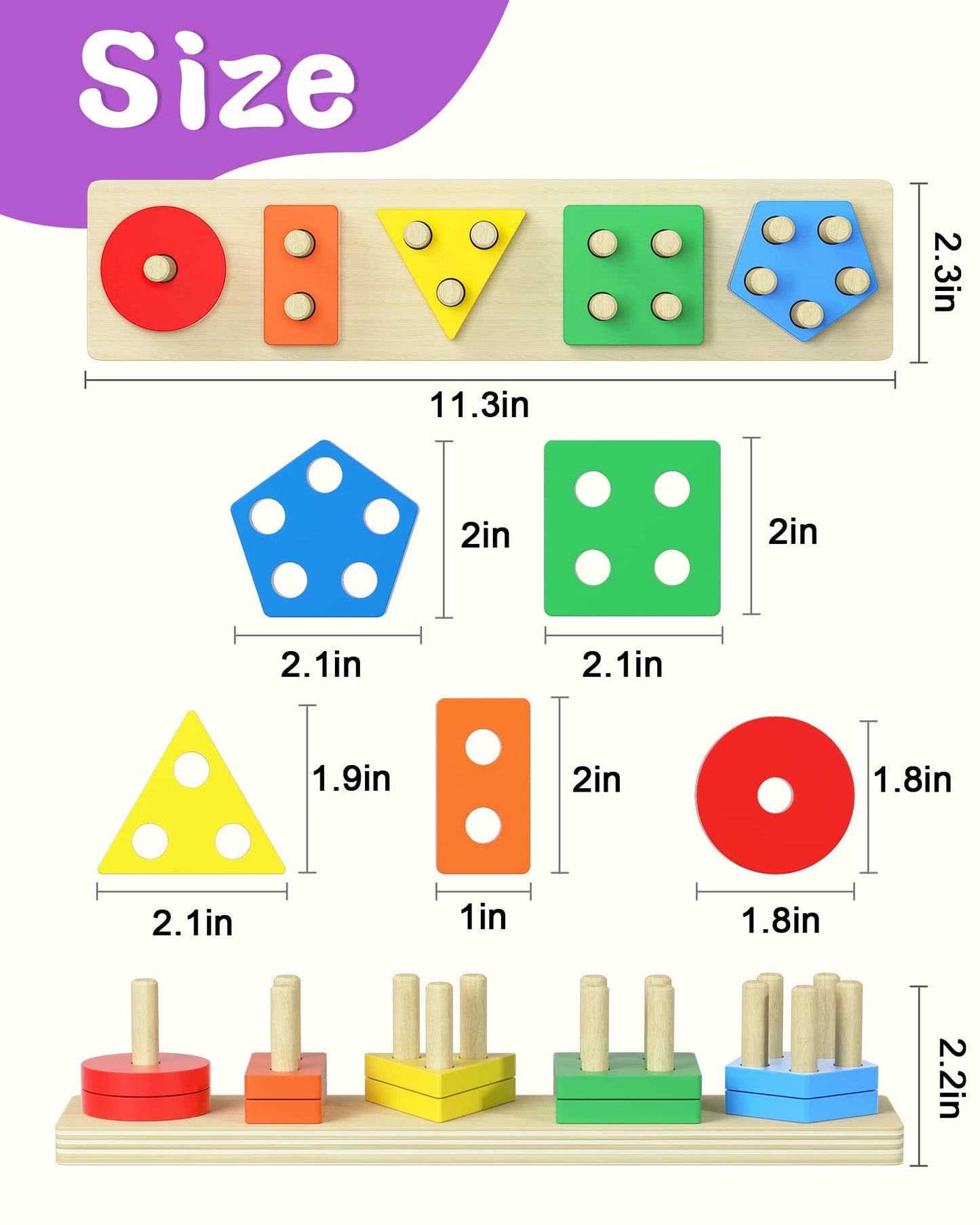 Kecristv Montessori Shape Sorter & Stacking Wooden Toys for Toddlers 1-4
