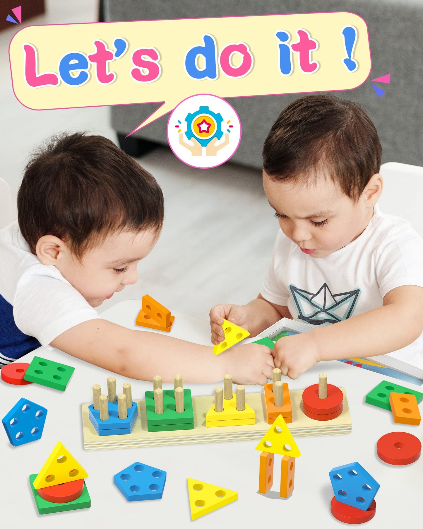Kecristv Montessori Shape Sorter & Stacking Wooden Toys for Toddlers 1-4