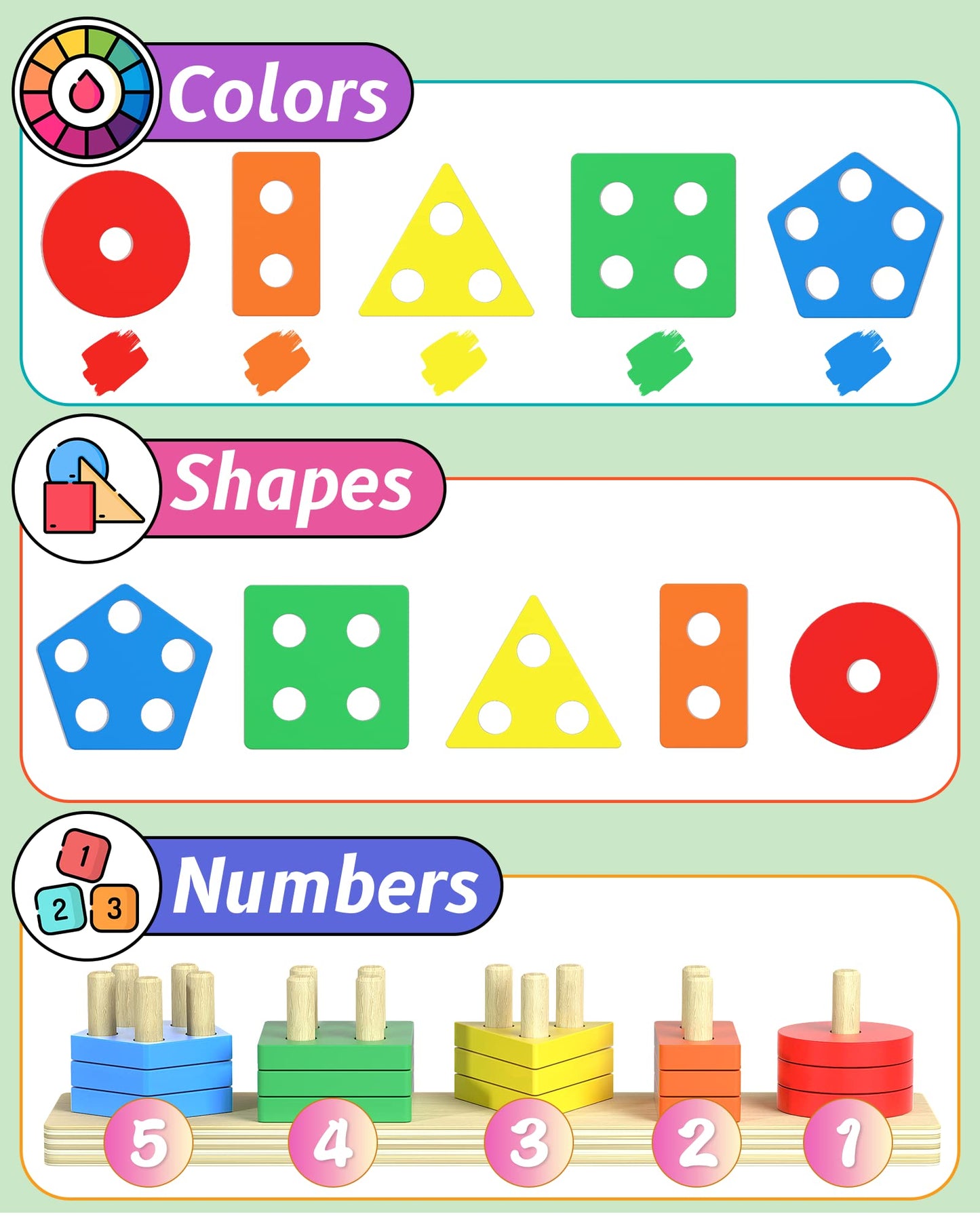 Kecristv Montessori Shape Sorter & Stacking Wooden Toys for Toddlers 1-4