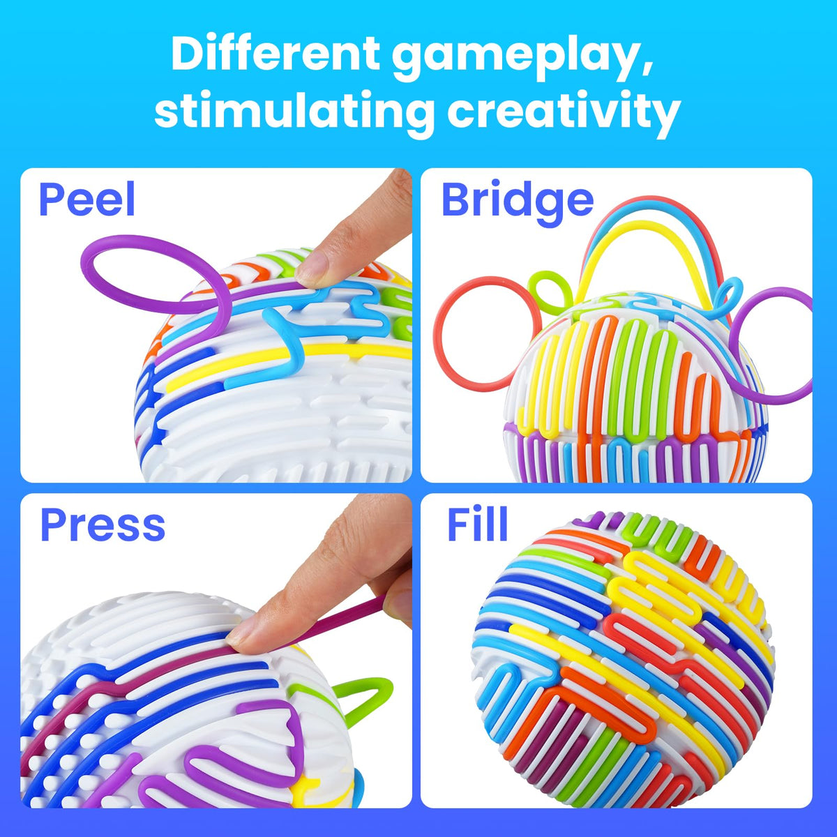 Keculf Upgraded 3D Sensory Ball with 25 Strings – DIY Push Peel Toy for Focus, Calm, and Creative Play