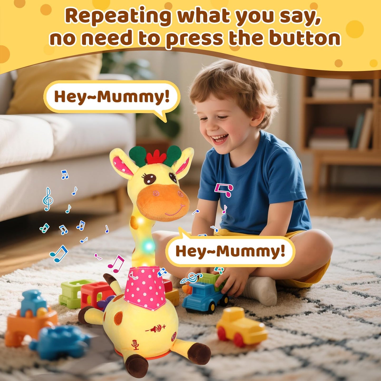 Keculf Dancing Giraffe Toy with LED Lights - Talking & Recording Giraffe Baby Toy