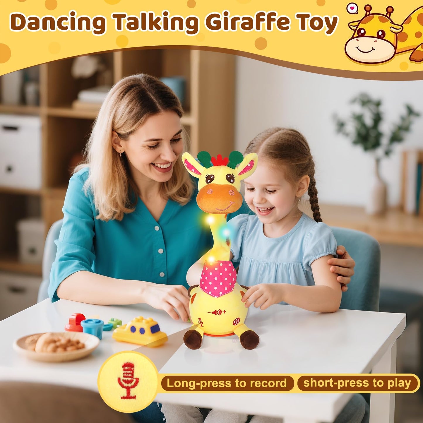 Keculf Dancing Giraffe Toy with LED Lights - Talking & Recording Giraffe Baby Toy