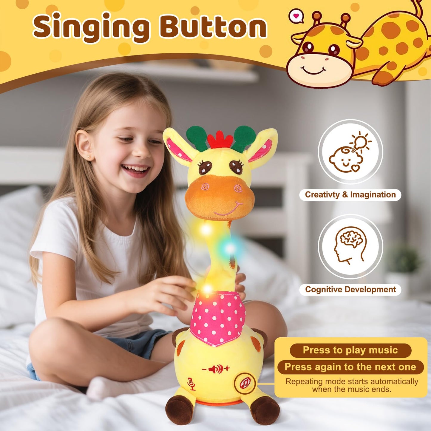 Keculf Dancing Giraffe Toy with LED Lights - Talking & Recording Giraffe Baby Toy