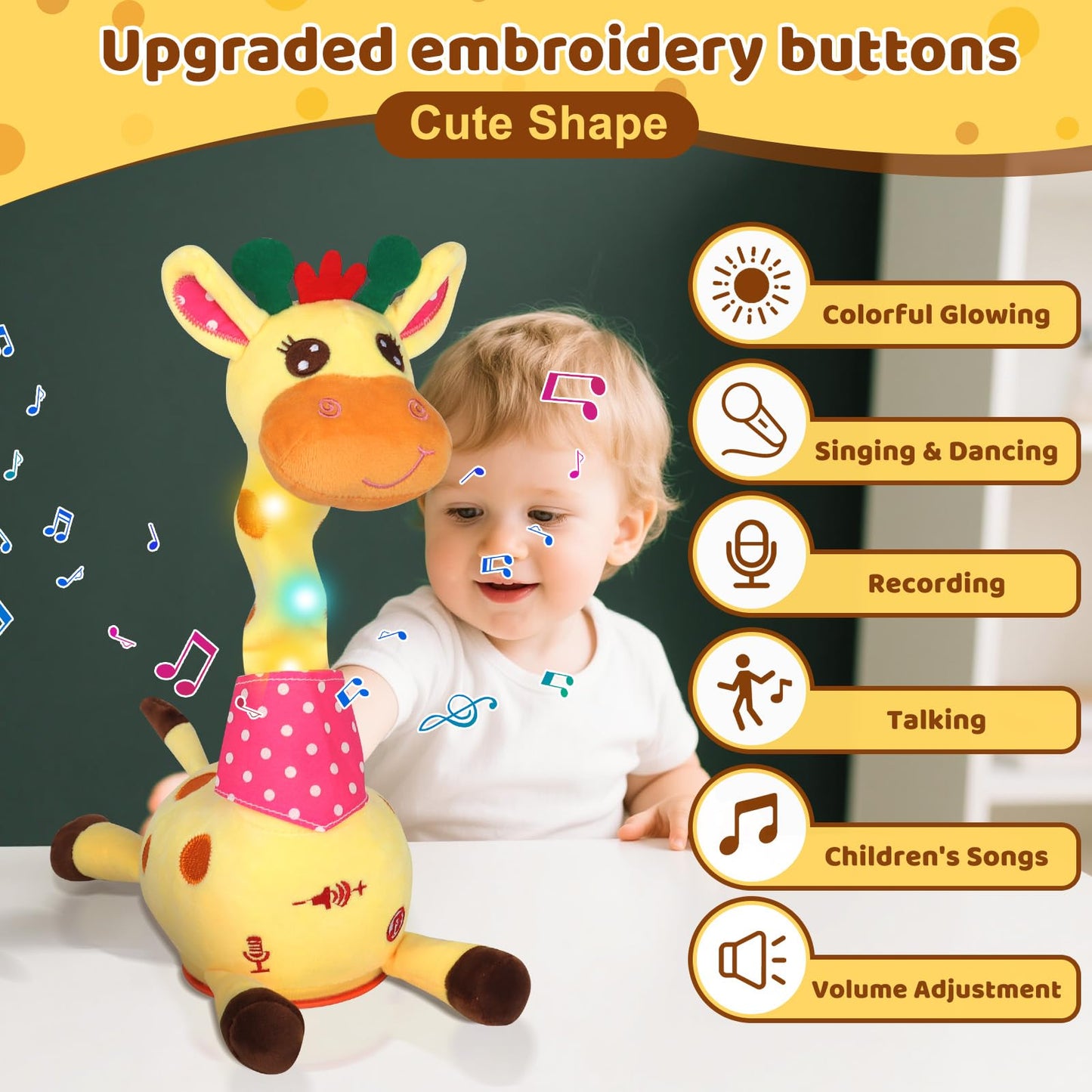 Keculf Dancing Giraffe Toy with LED Lights - Talking & Recording Giraffe Baby Toy