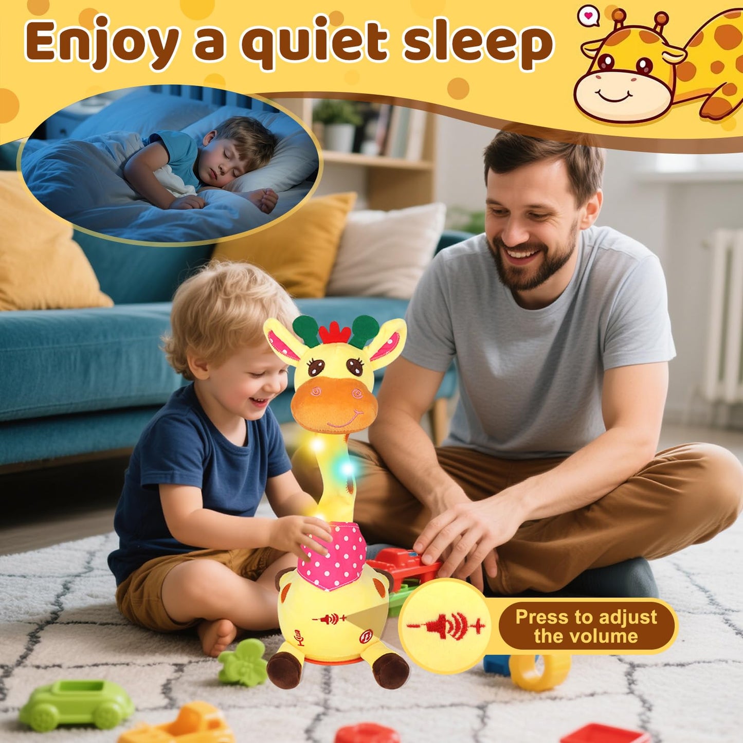 Keculf Dancing Giraffe Toy with LED Lights - Talking & Recording Giraffe Baby Toy