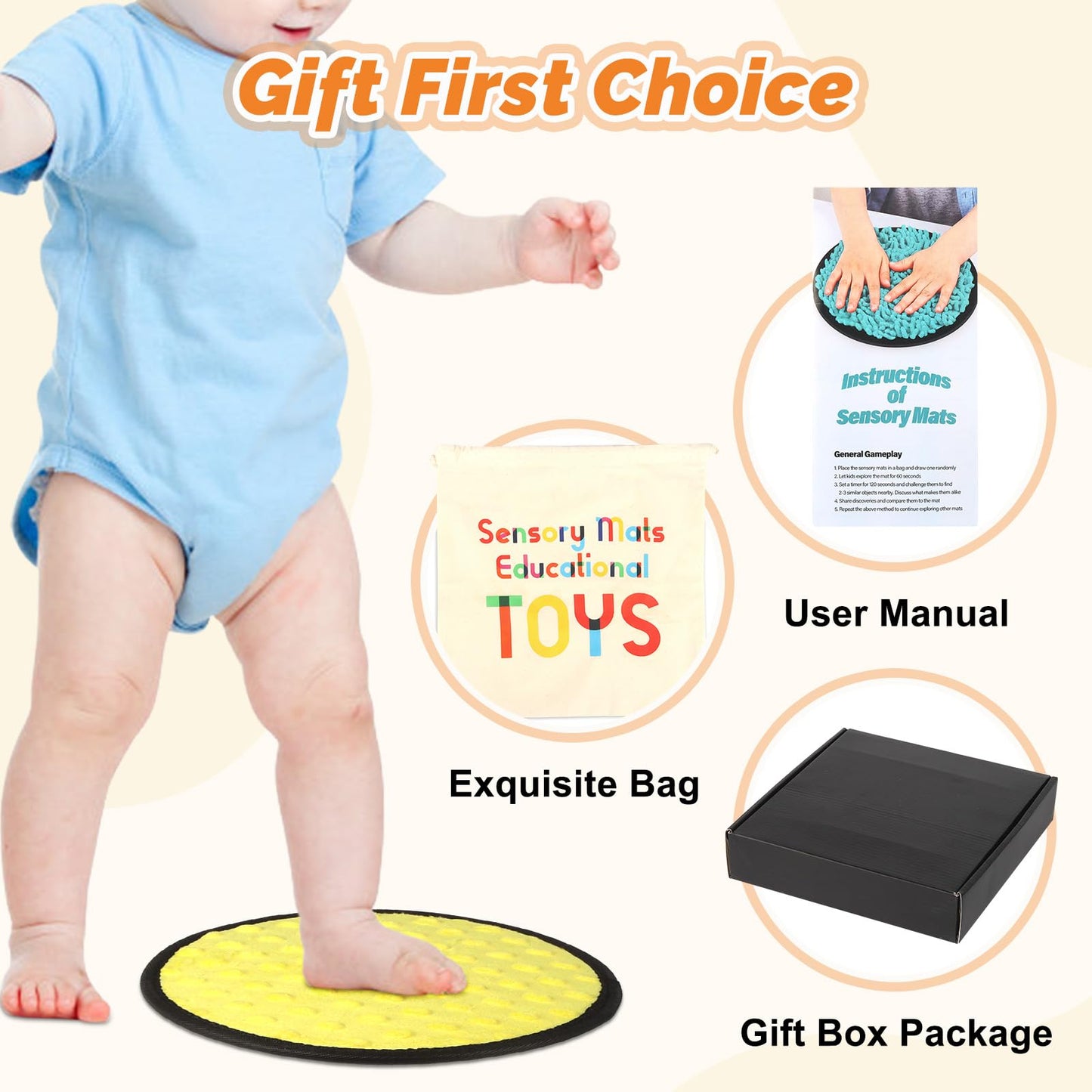 Keculf Upgraded 9 Pcs Sensory Mats with Gift Package – Mixed Textures & Colors for Kids