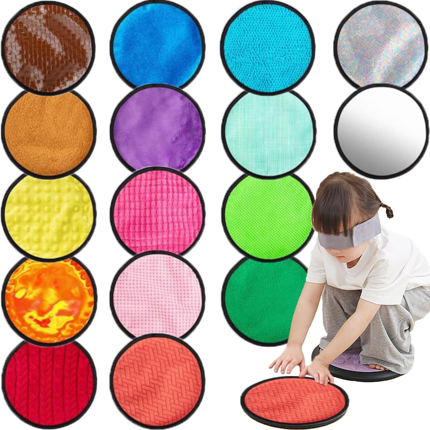 Keculf Upgraded 16-Set Sensory Mats – Multi-Color Tactile Wall Panel Montessori Toy for Kids 8.3-Inch