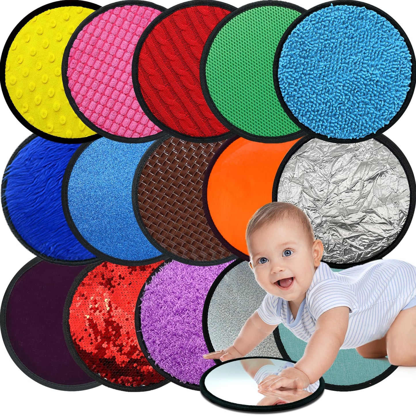 Keculf Upgraded 16-Set Sensory Mats – Multi-Color Tactile Wall Panel Montessori Toy for Kids 8.3-Inch