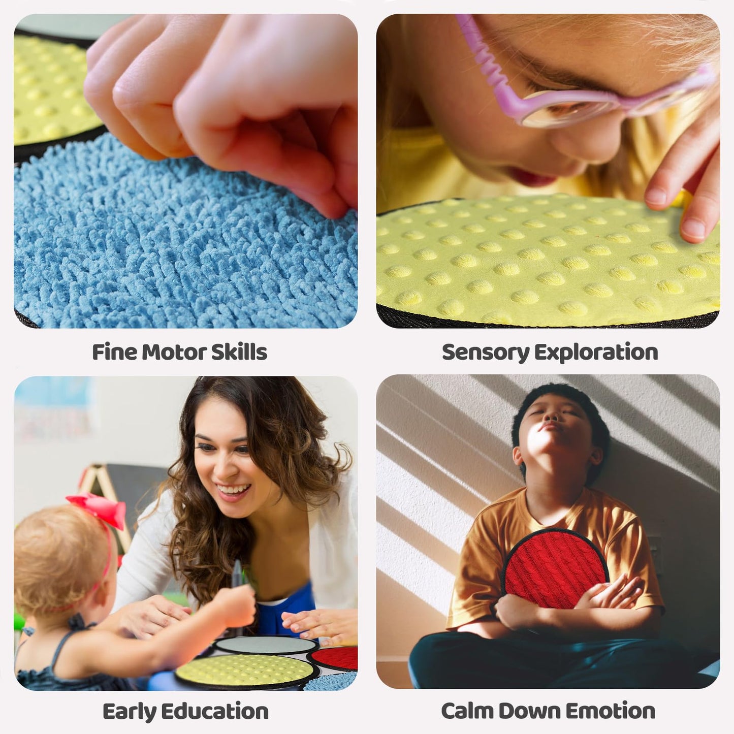 Keculf Upgraded 16-Set Sensory Mats – Multi-Color Tactile Wall Panel Montessori Toy for Kids 8.3-Inch