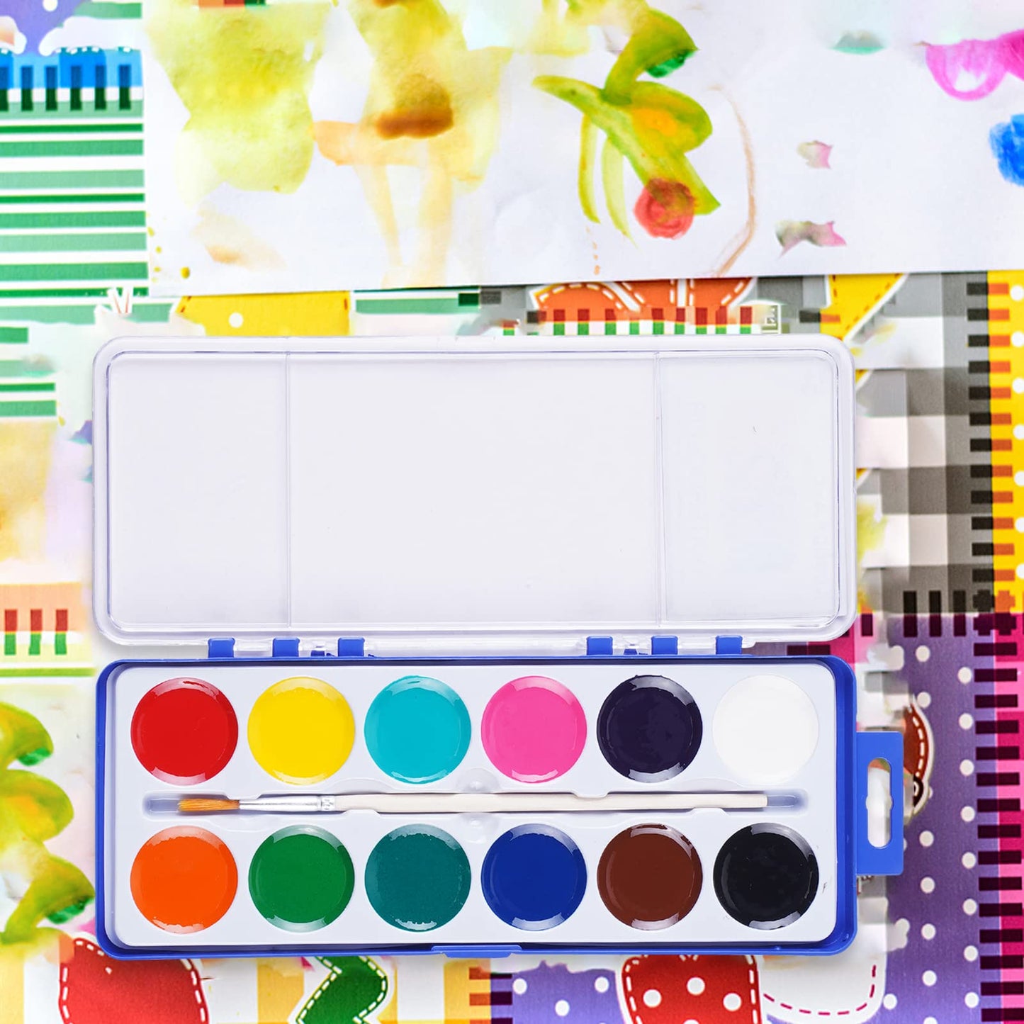 Keebor Watercolor Paint Set for Kids — 12 Colors, 24-Pack, Wood Brush Included