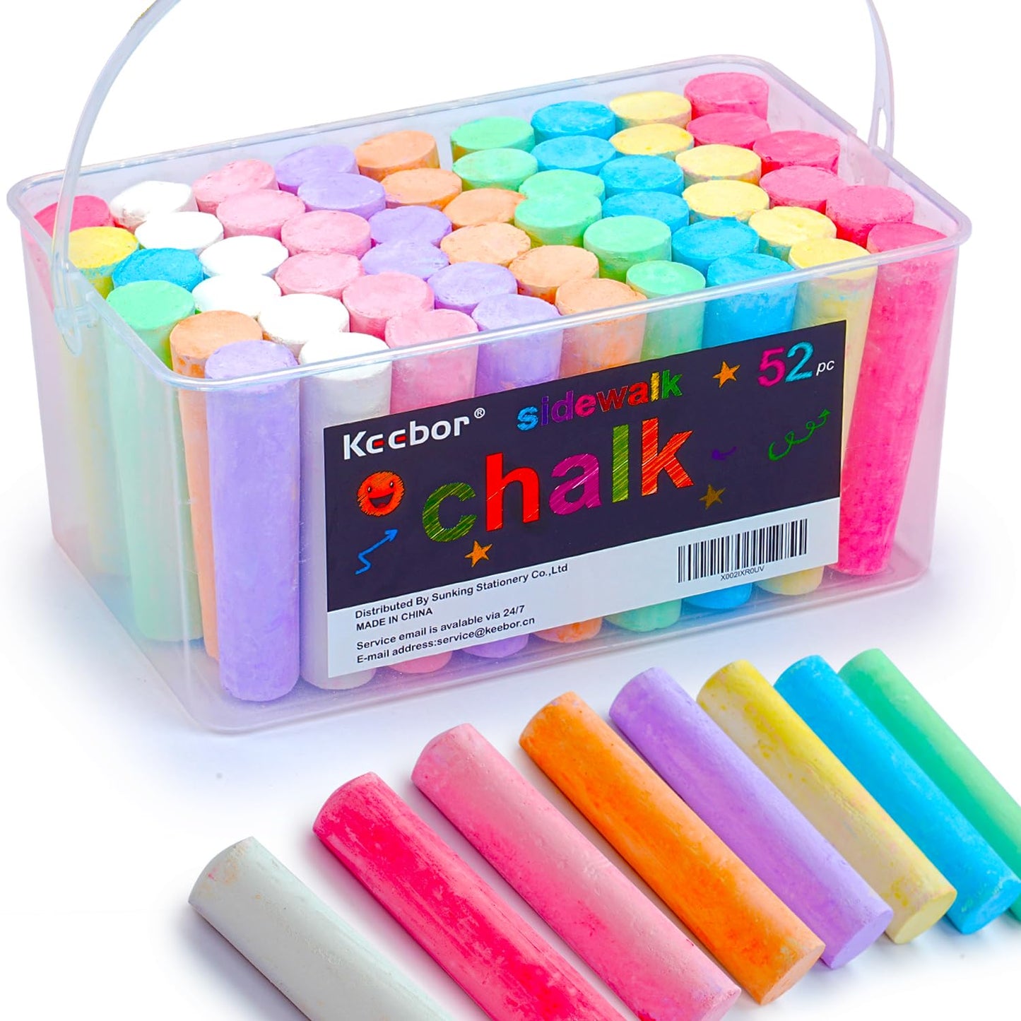Keebor Washable Sidewalk Chalk – 54 Pcs Jumbo 8 Colors, Non-Toxic, Indoor/Outdoor