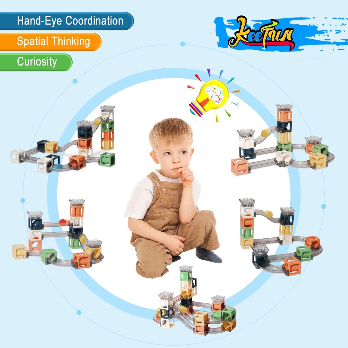 Keefun Marble Run Magnetic Building Toy for Kids 3-8 | 41-Piece STEM Marble Maze