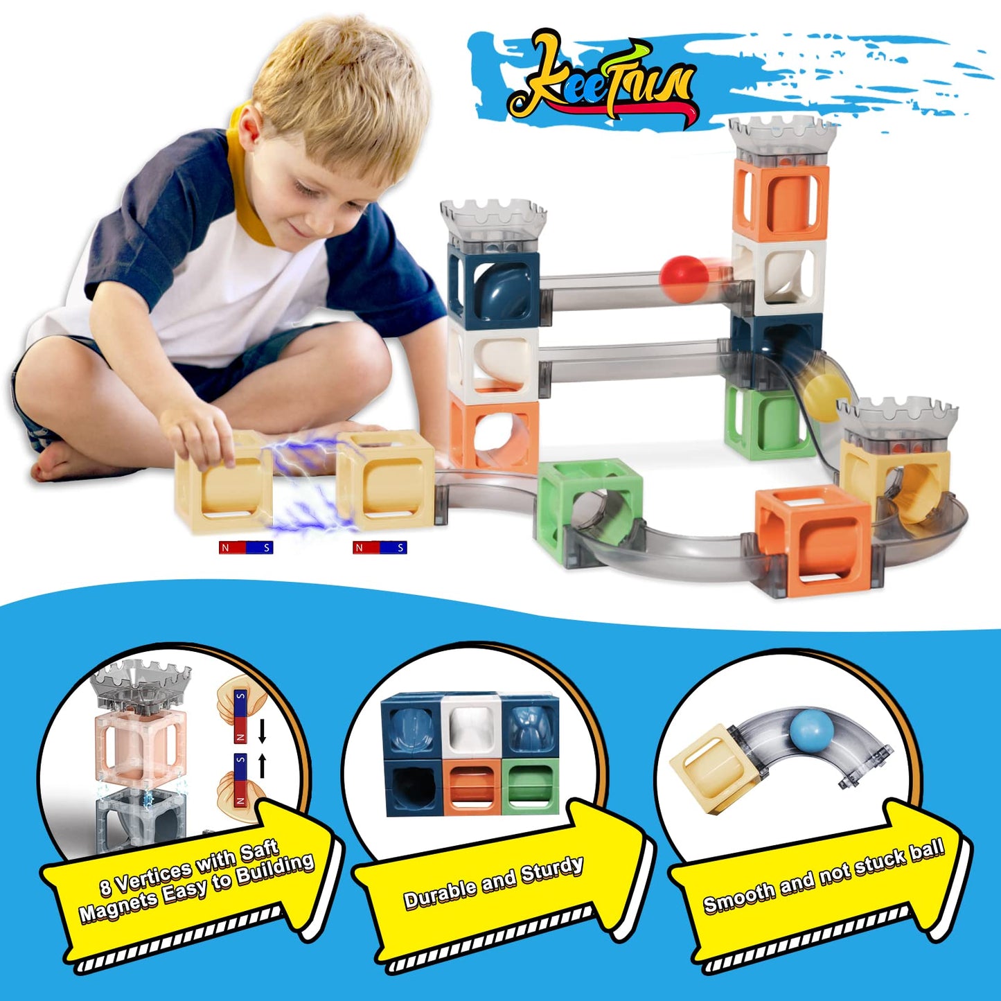 Keefun Marble Run Magnetic Building Toy for Kids 3-8 | 41-Piece STEM Marble Maze