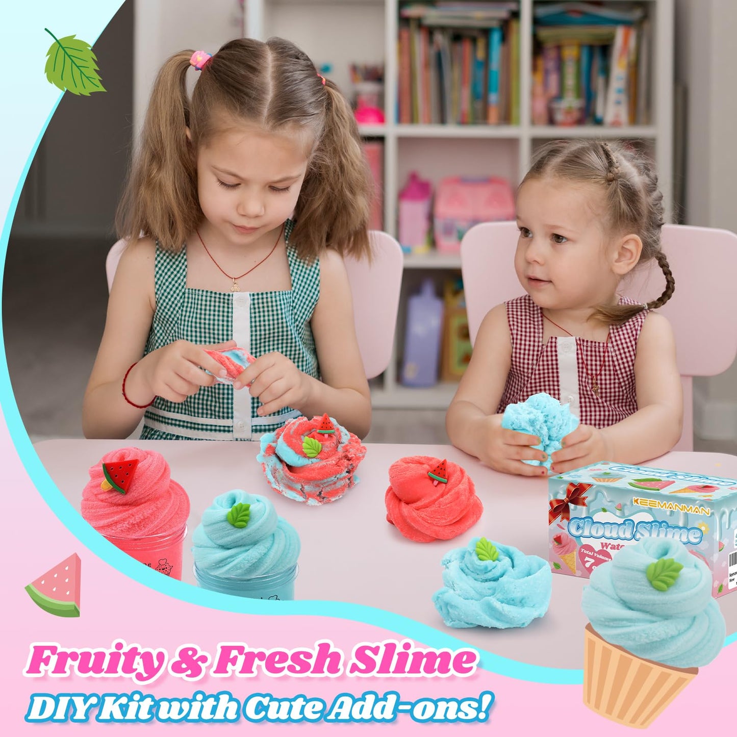 2 Pack Cloud Slime Kit with Red Watermelon & Mint Charms | Keemanman
