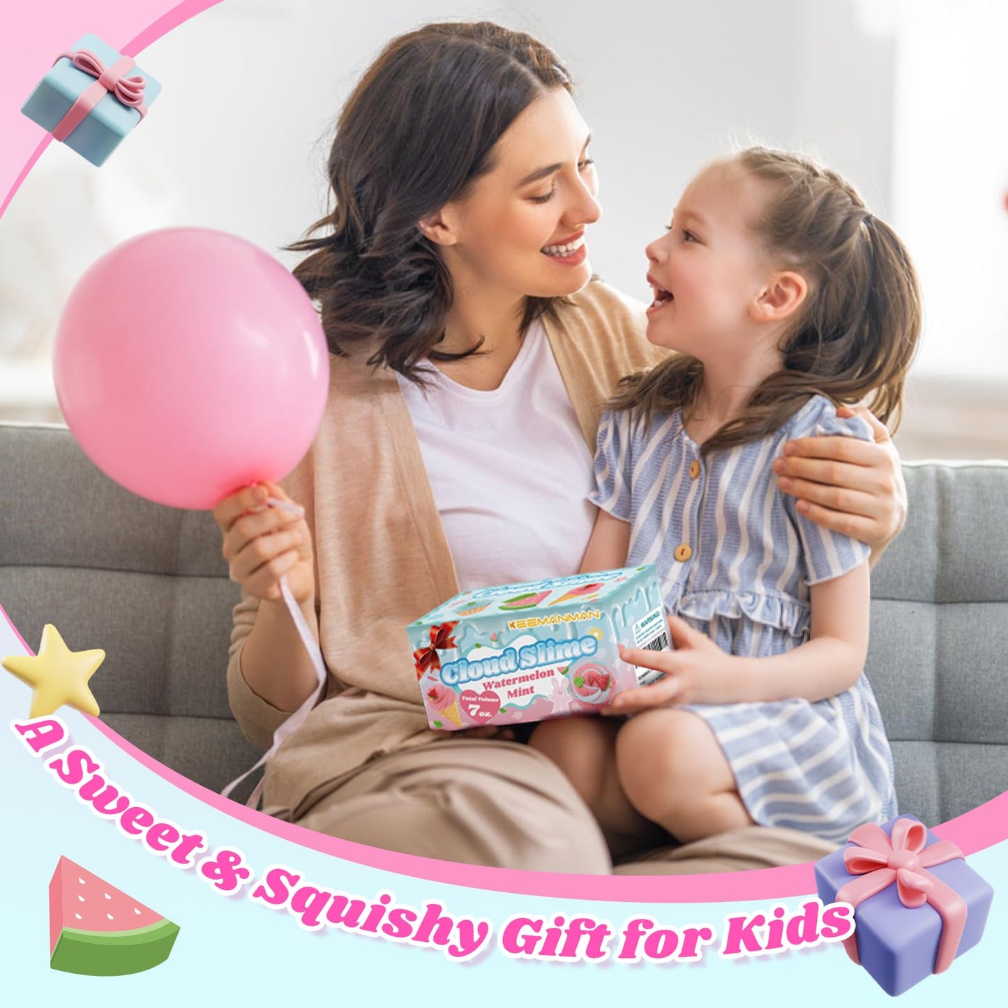 2 Pack Cloud Slime Kit with Red Watermelon & Mint Charms | Keemanman