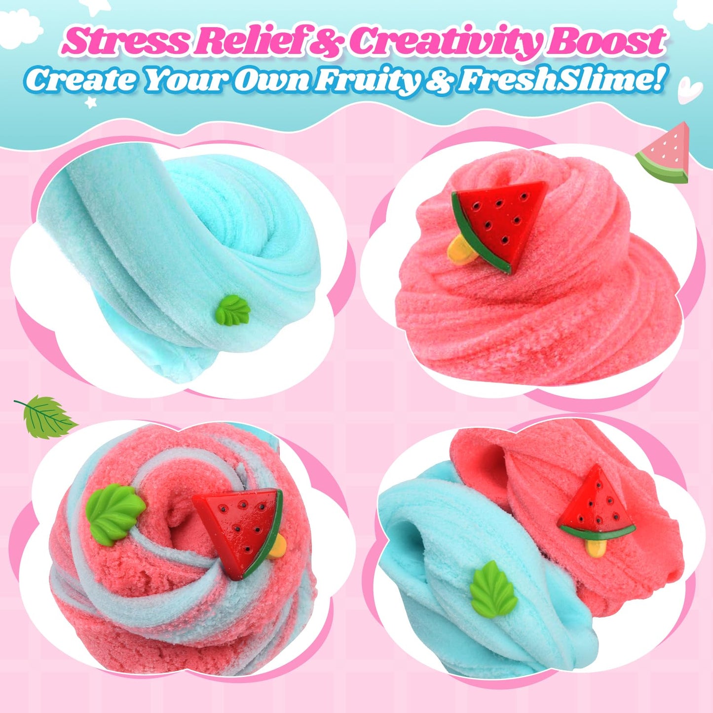 2 Pack Cloud Slime Kit with Red Watermelon & Mint Charms | Keemanman