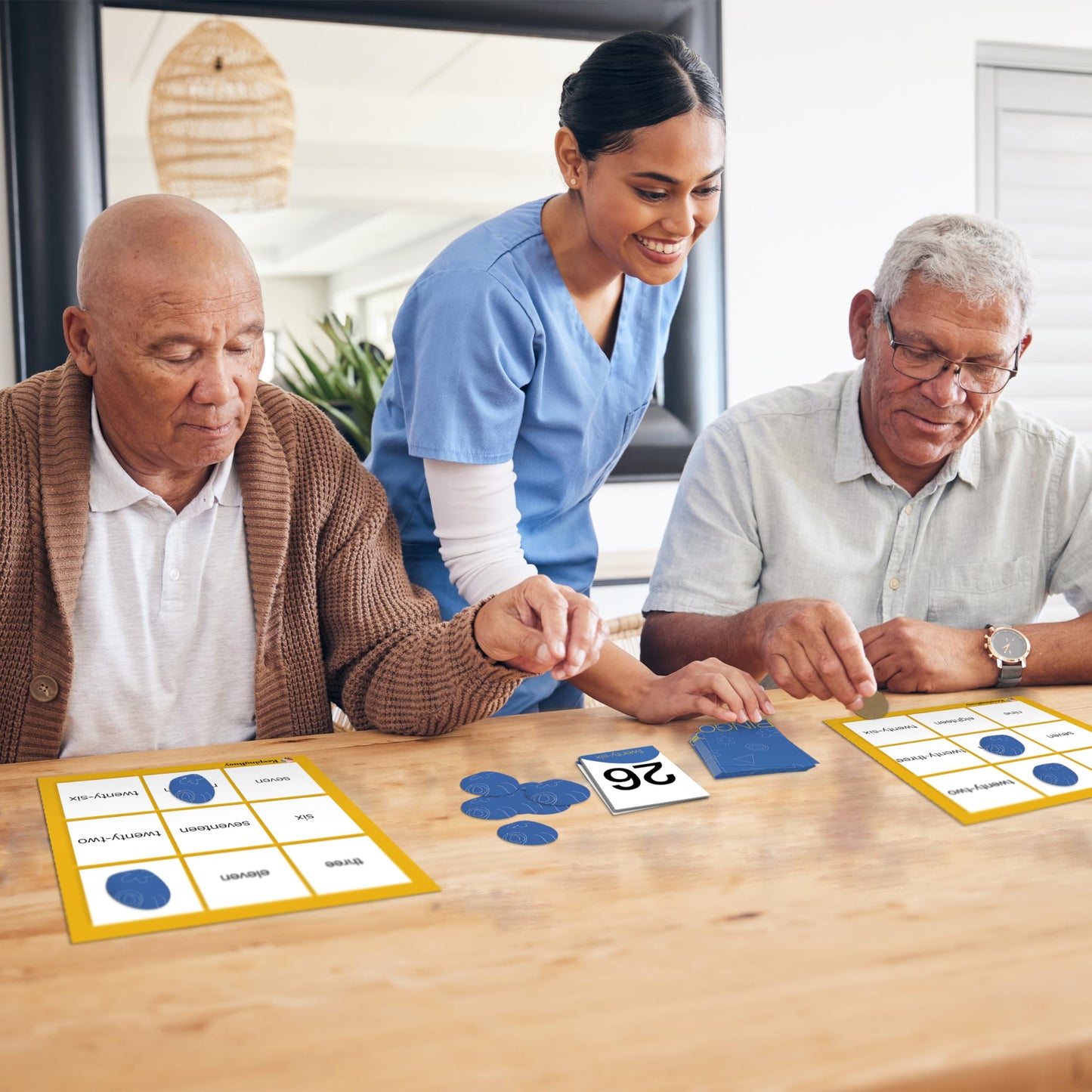 Keeping Busy Bingo Dementia Activities for Seniors – 6-Board Pokeno-Style Game Set with Cards & Chips