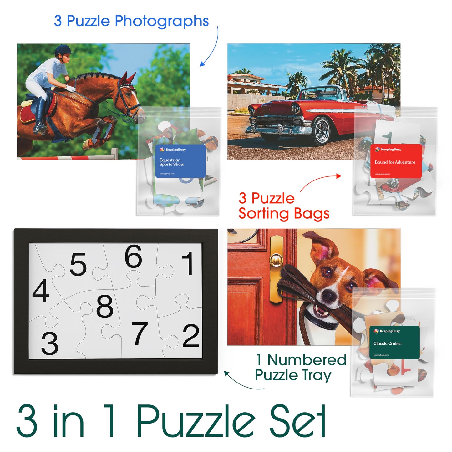 Keeping Busy Numbered 3 Pack Large Piece Puzzles for Seniors | Dementia Activities & Elder Care