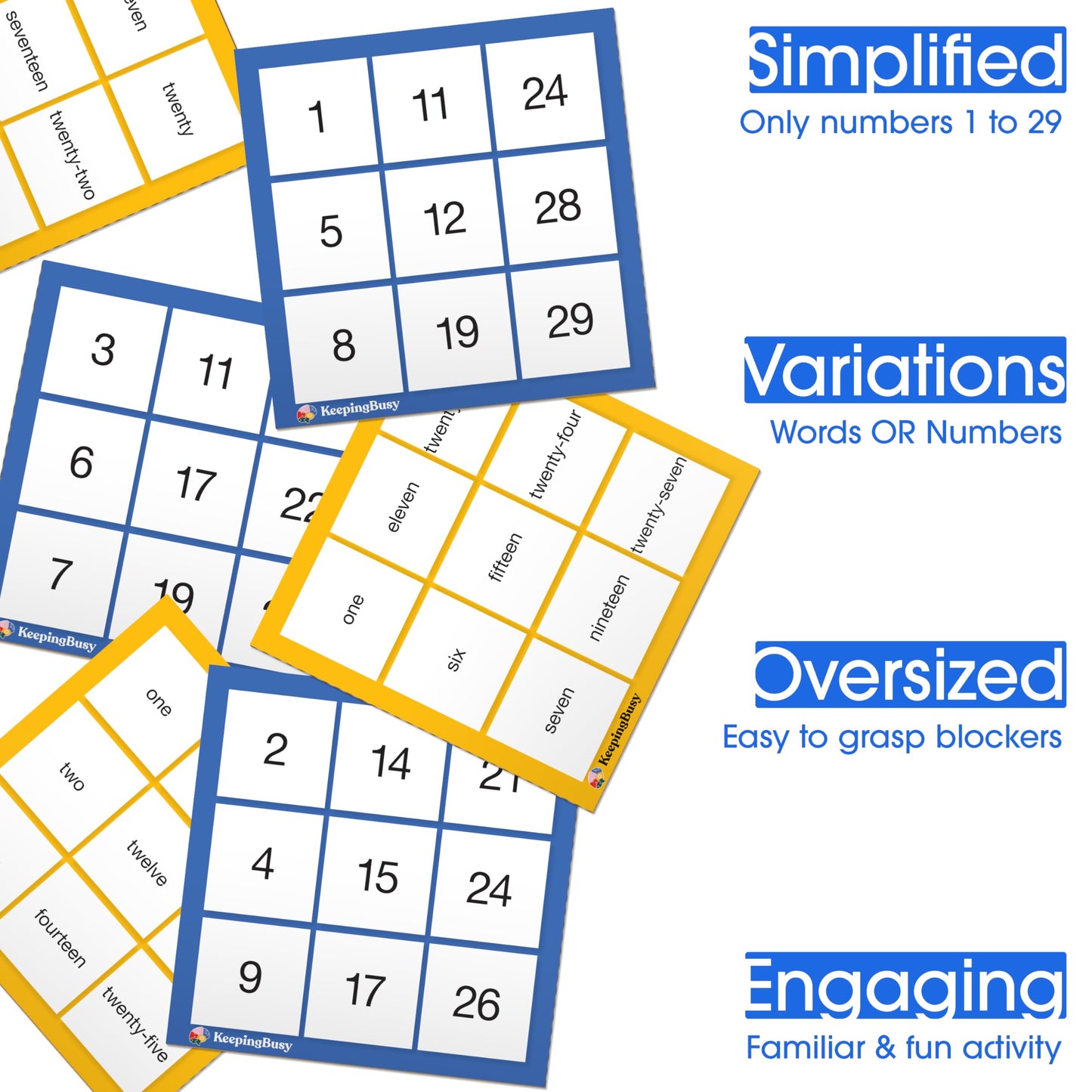 Keeping Busy Bingo Dementia Activities for Seniors – 6-Board Pokeno-Style Game Set with Cards & Chips