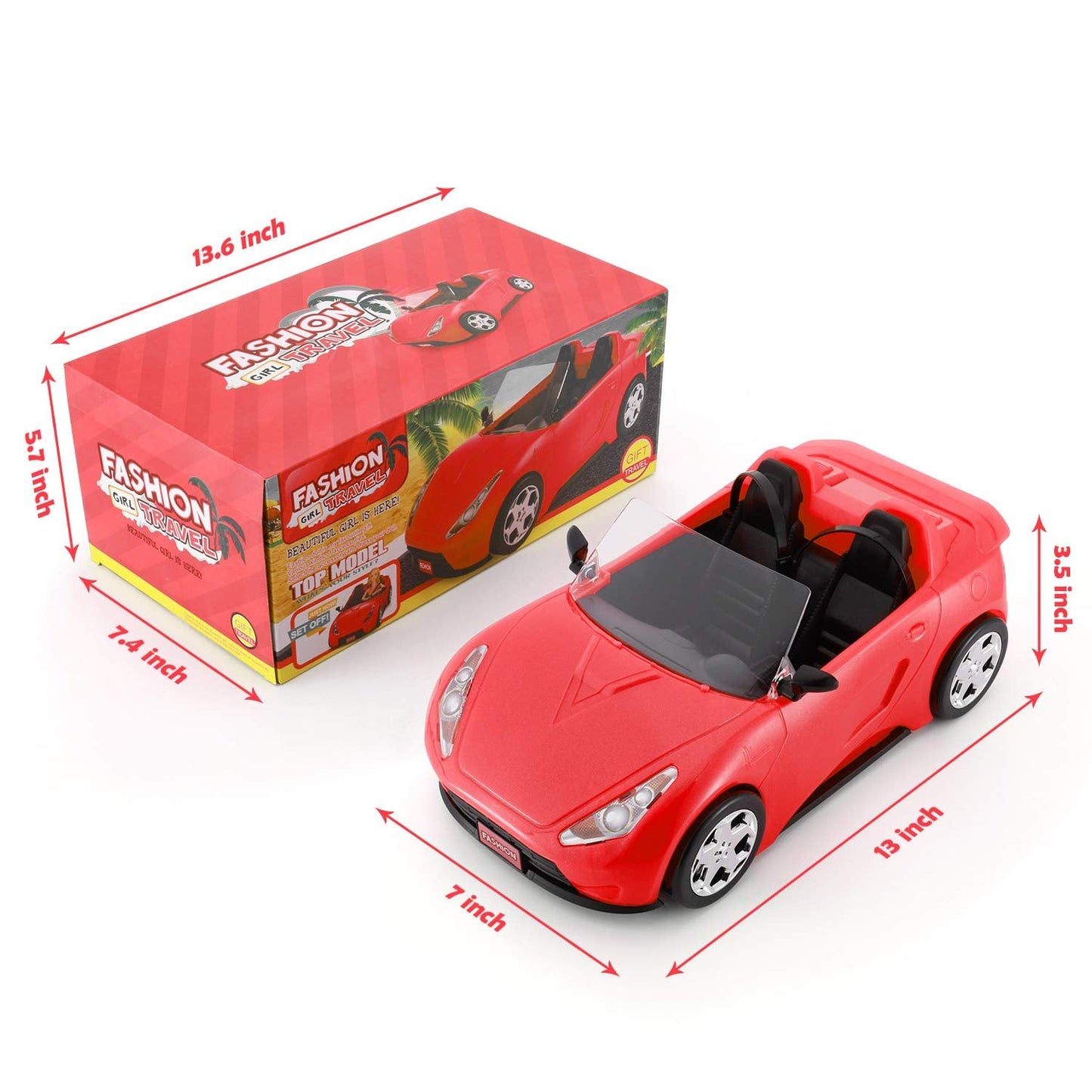 KeepRunning Glittering Deep Red Convertible Doll Car with Working Seat Belts | Ideal Gift