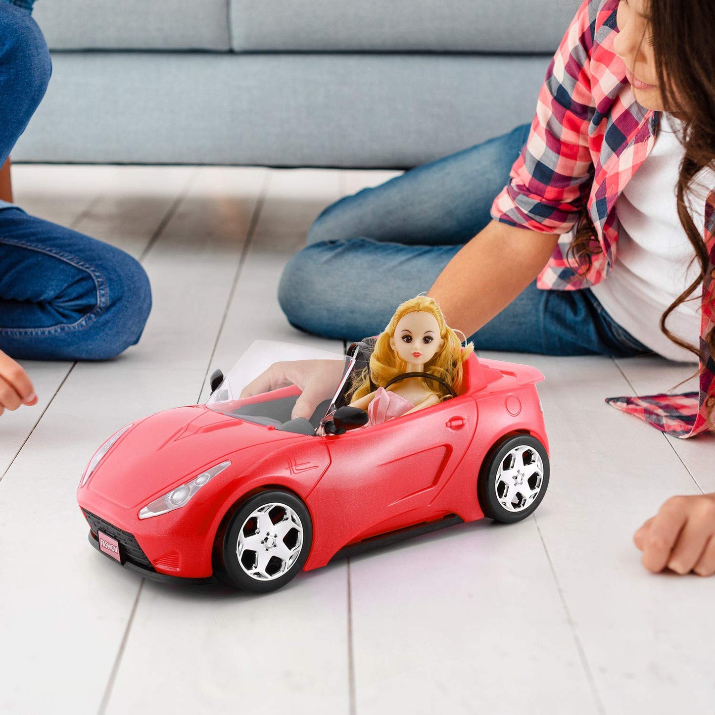 KeepRunning Glittering Deep Red Convertible Doll Car with Working Seat Belts | Ideal Gift