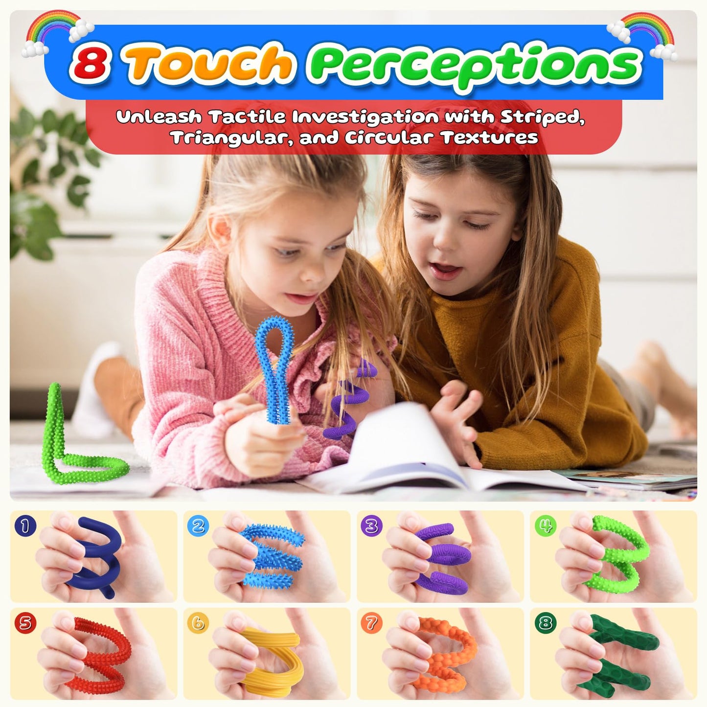 KEEYMENT Fidget Toys Sensory Stick – Quiet, Bendable 8-Pack for Kids & Adults