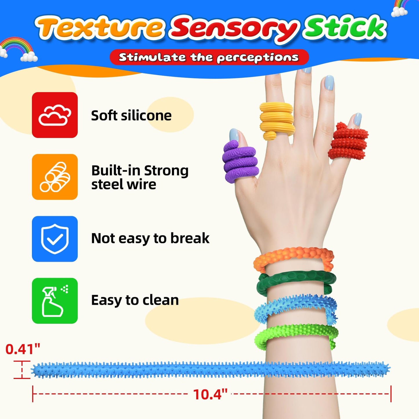 KEEYMENT Fidget Toys Sensory Stick – Quiet, Bendable 8-Pack for Kids & Adults