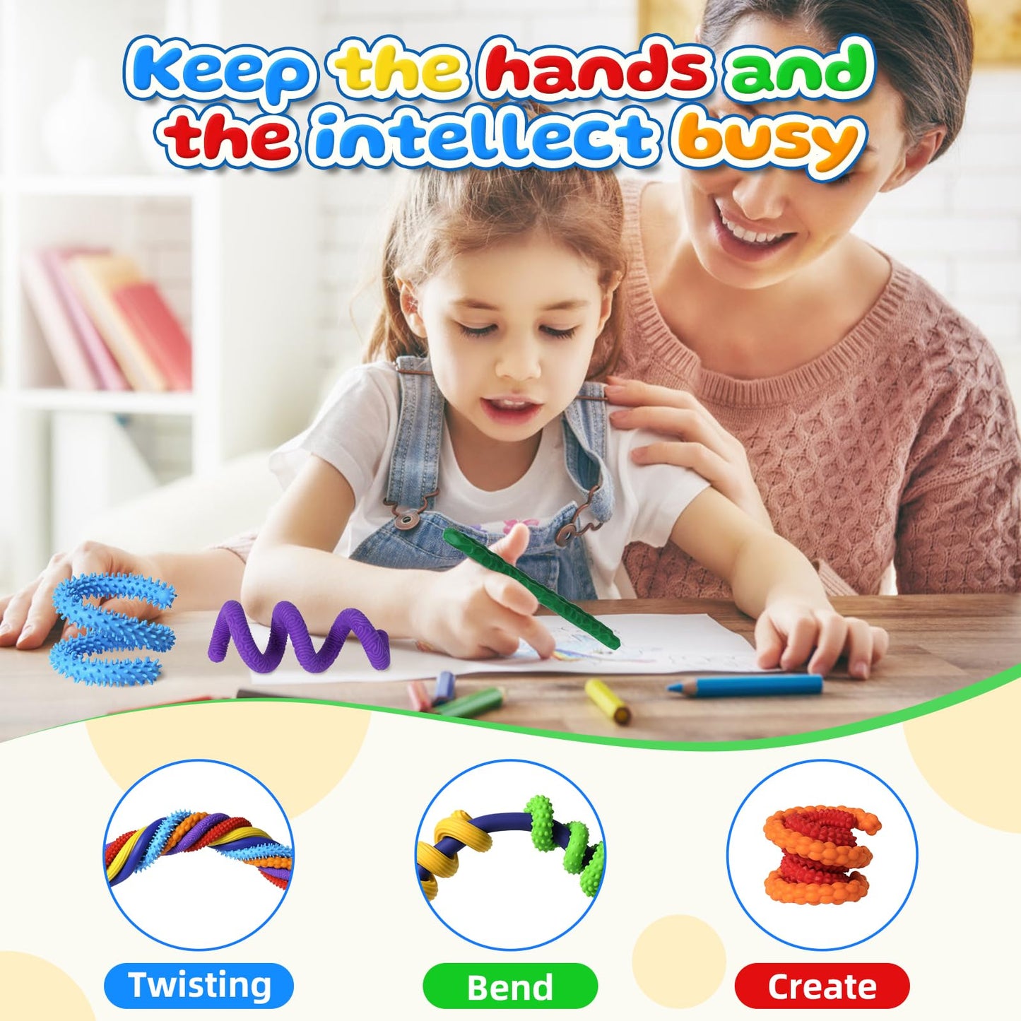 KEEYMENT Fidget Toys Sensory Stick – Quiet, Bendable 8-Pack for Kids & Adults