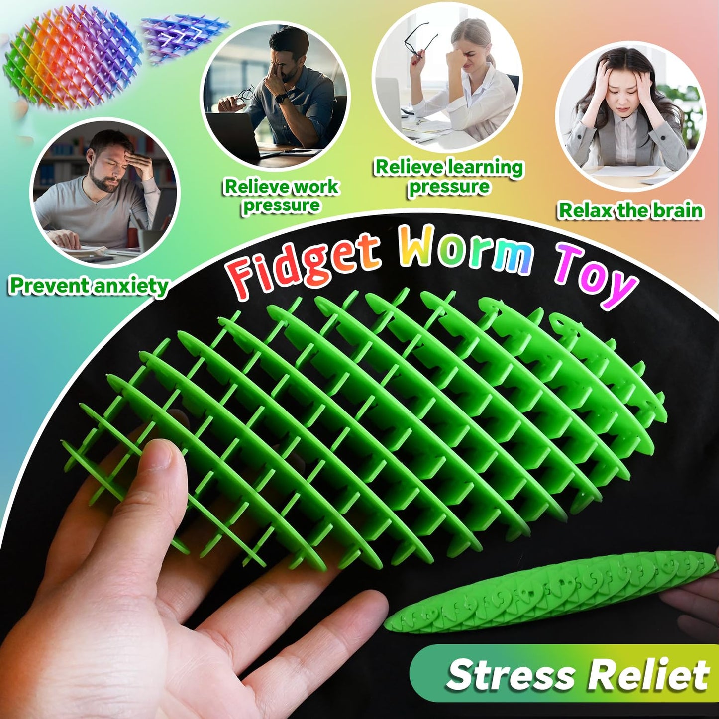 KEJIH Fidget Worm Toy 8pcs – Multi-Color Stretch Fidget Toys for Stress Relief