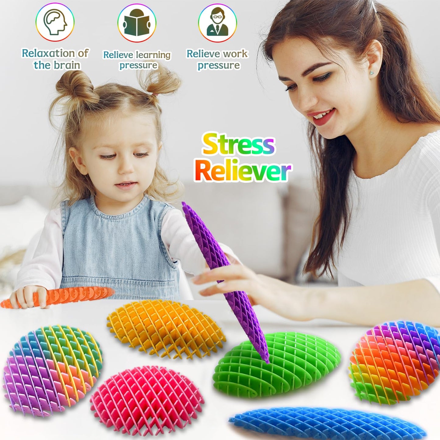 KEJIH Fidget Worm Toy 8pcs – Multi-Color Stretch Fidget Toys for Stress Relief
