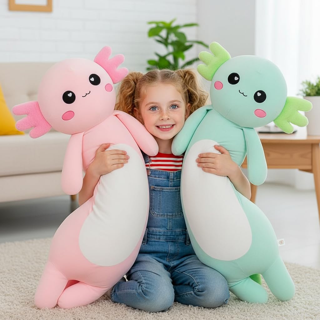 Kekeso Long Axolotl Plush Pillow - 80cm Pink Salamander Plush Toy