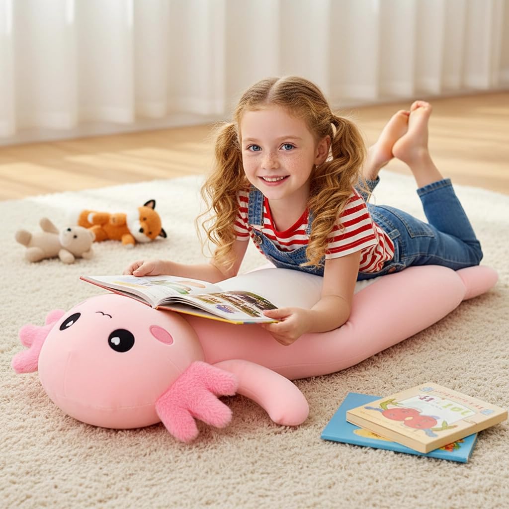 Kekeso Long Axolotl Plush Pillow - 80cm Pink Salamander Plush Toy
