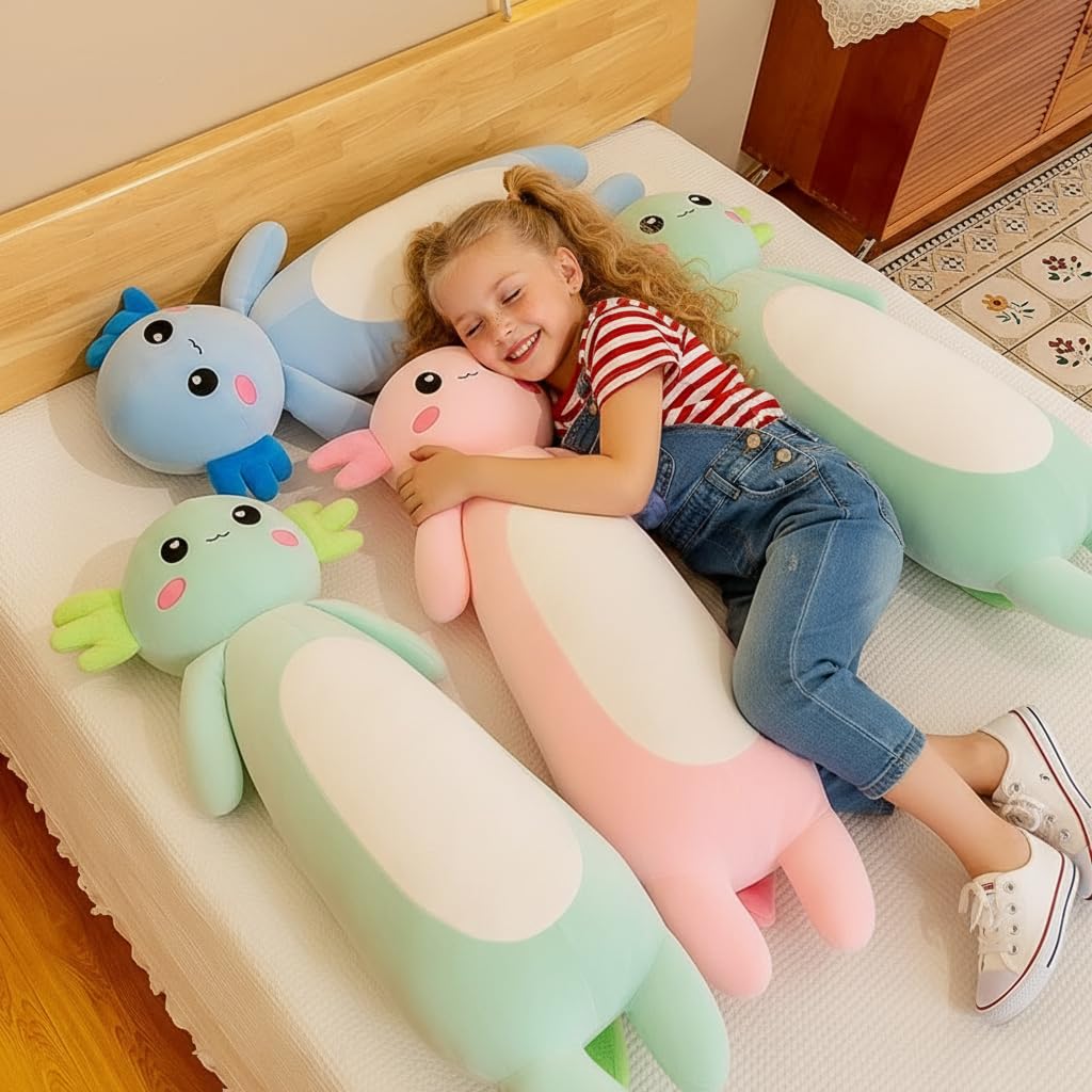 Kekeso Long Axolotl Plush Pillow - 80cm Pink Salamander Plush Toy