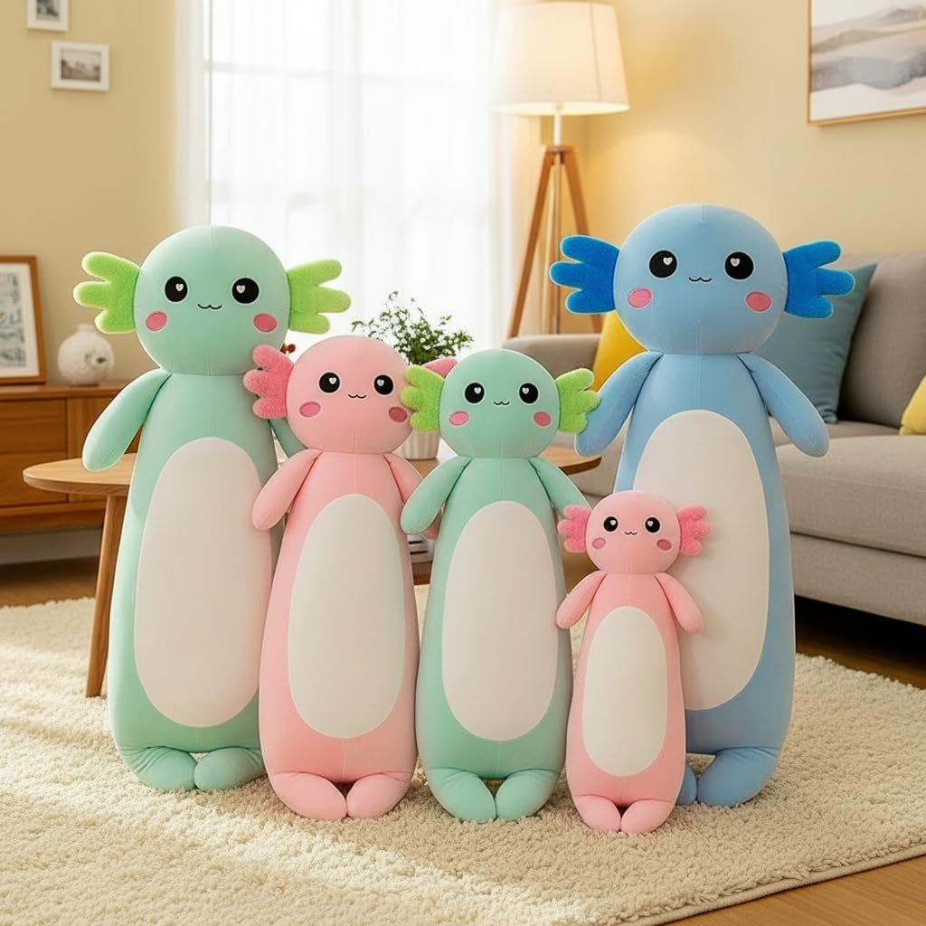 Kekeso Long Axolotl Plush Pillow - 80cm Pink Salamander Plush Toy