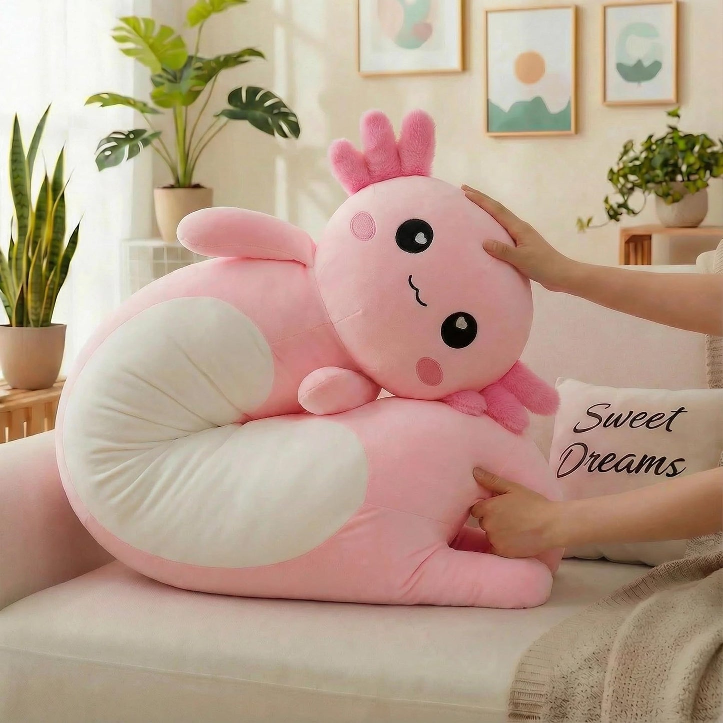 Kekeso Long Axolotl Plush Pillow - 80cm Pink Salamander Plush Toy