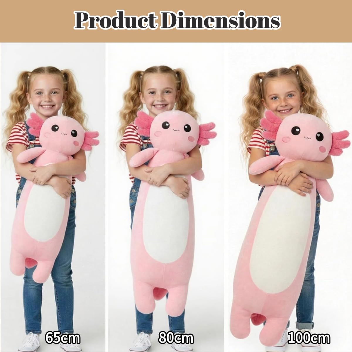 Kekeso Long Axolotl Plush Pillow - 80cm Pink Salamander Plush Toy