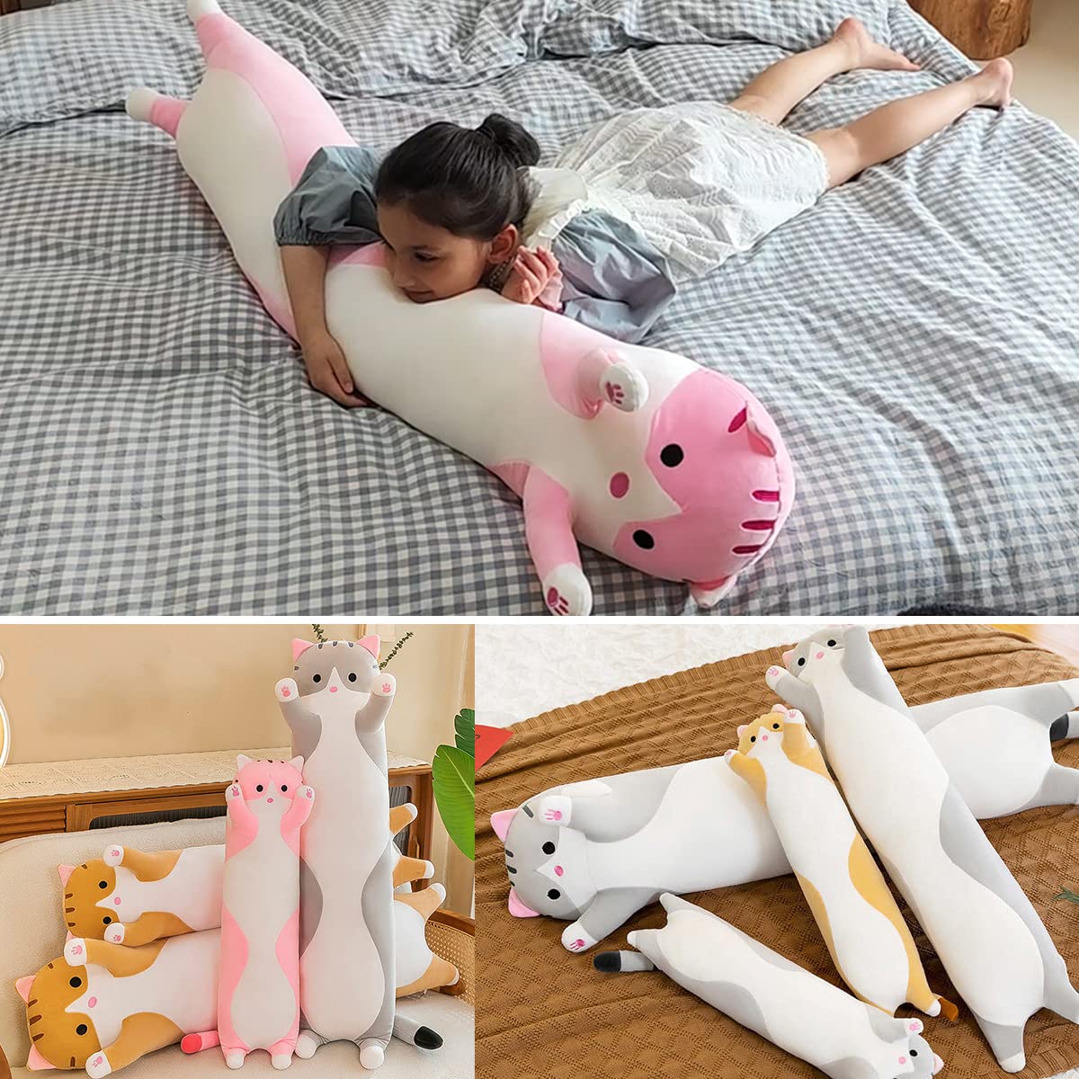 Kekeso Giant Cat Pillow – 110cm Plush Body Pillow in Gray