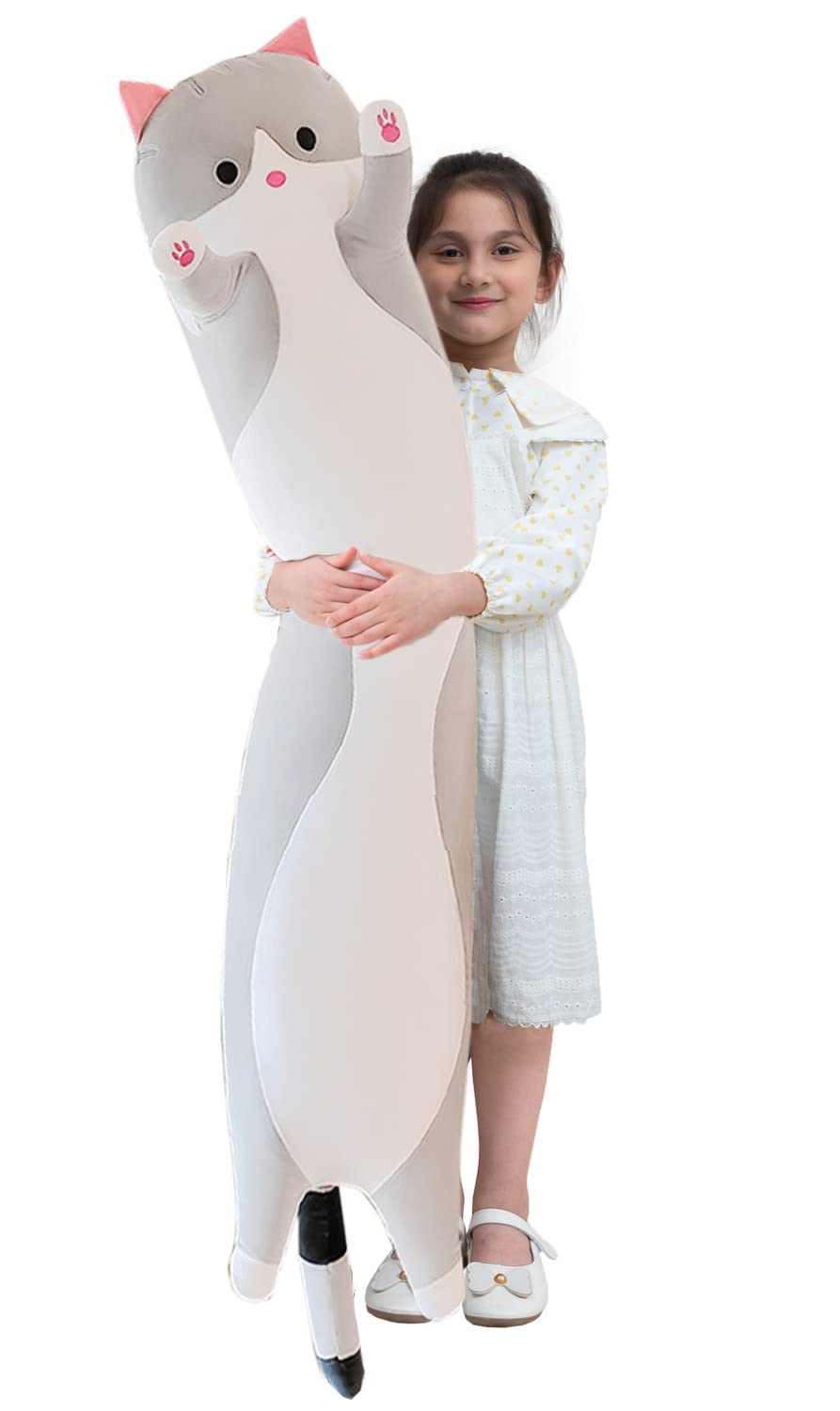 Kekeso Giant Cat Pillow – 110cm Plush Body Pillow in Gray
