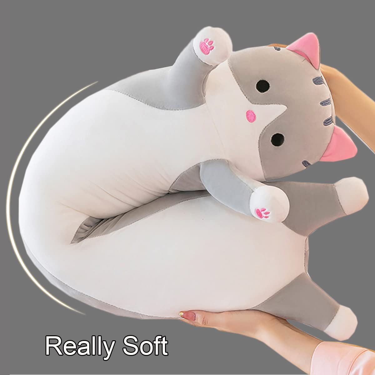 Kekeso Giant Cat Pillow – 110cm Plush Body Pillow in Gray
