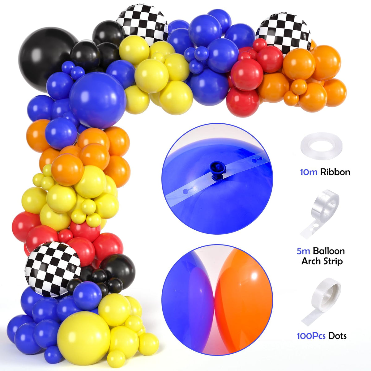 KELENO 131 Wheels Race Car Party Decorations Kit | Balloons, Backdrop & Racetrack Tablecloth