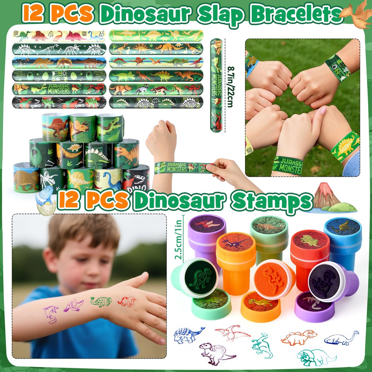 KELENO 146pcs Dinosaur Party Favors – Non-Woven Bags, Craft Kit & Dino Party Supplies