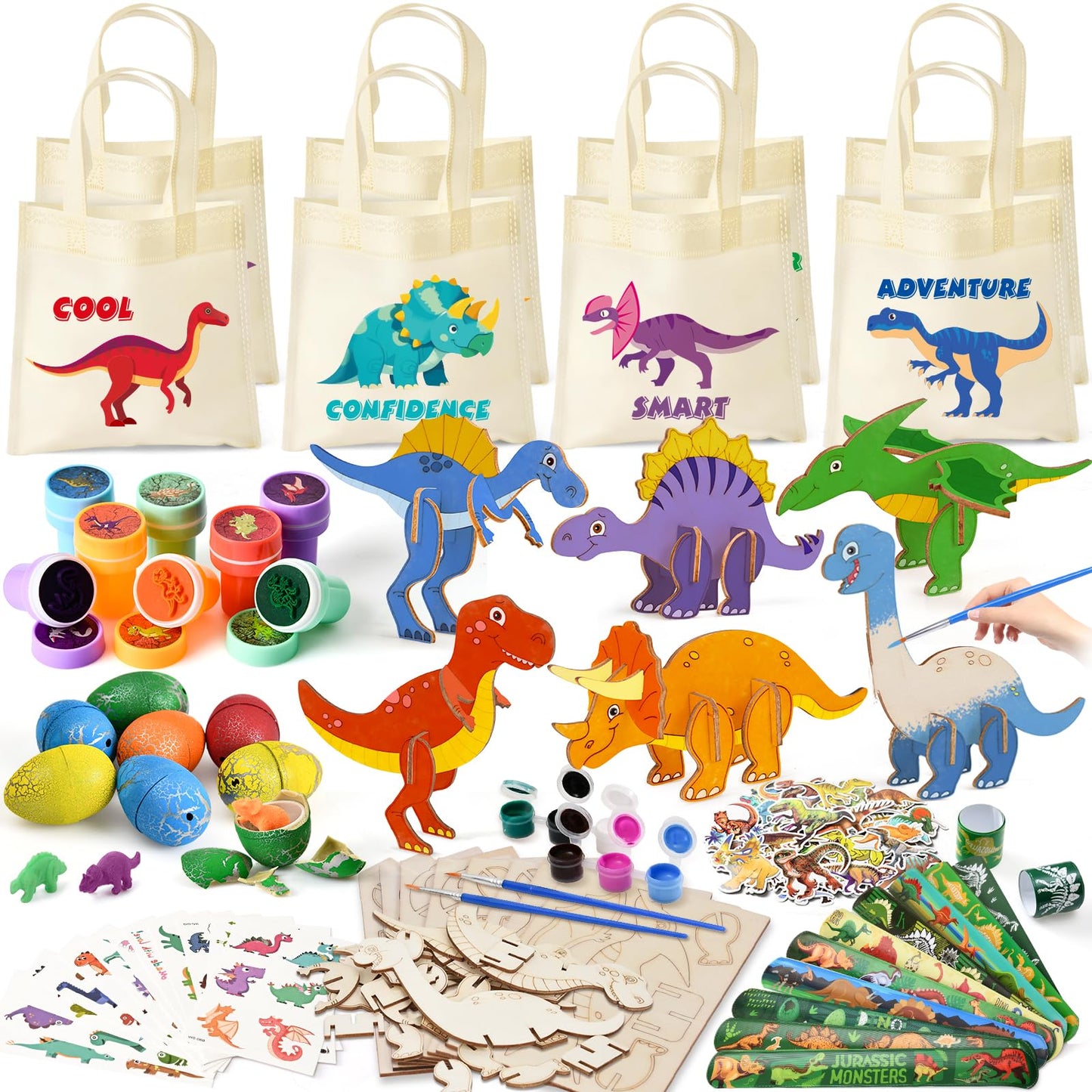 KELENO 146pcs Dinosaur Party Favors – Non-Woven Bags, Craft Kit & Dino Party Supplies