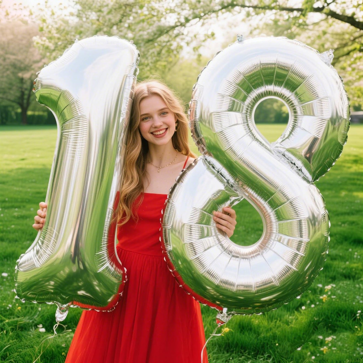 Kelfuoya 40 Inch Silver Number 18 Digital Balloon - Jumbo Mylar Foil Balloon for Birthday & Anniversary Parties