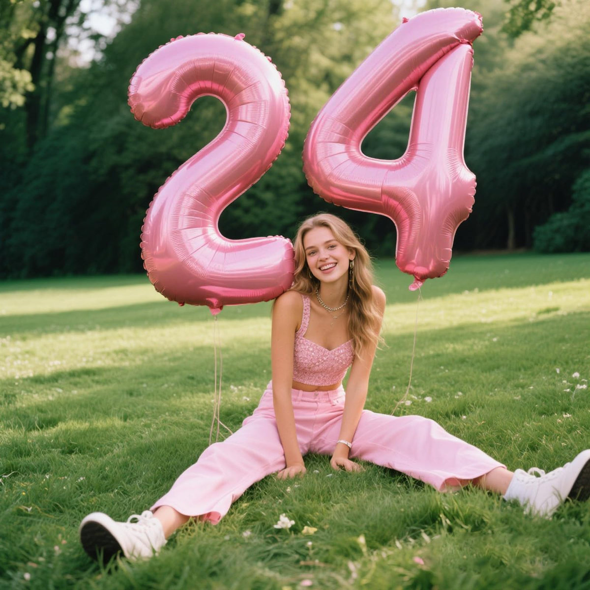 Kelfuoya 40-Inch Pearlescent Pink Number 24 Balloon – 24th Birthday Party Decorations