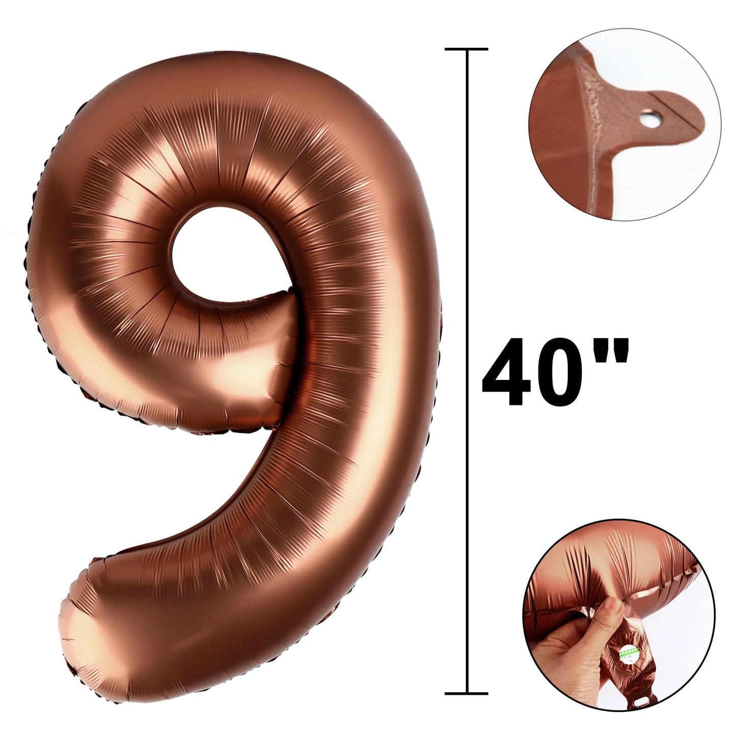 Kelfuoya 40-Inch Dark Brown Number 9 Balloon | Jumbo Mylar Foil for Birthdays & Anniversaries