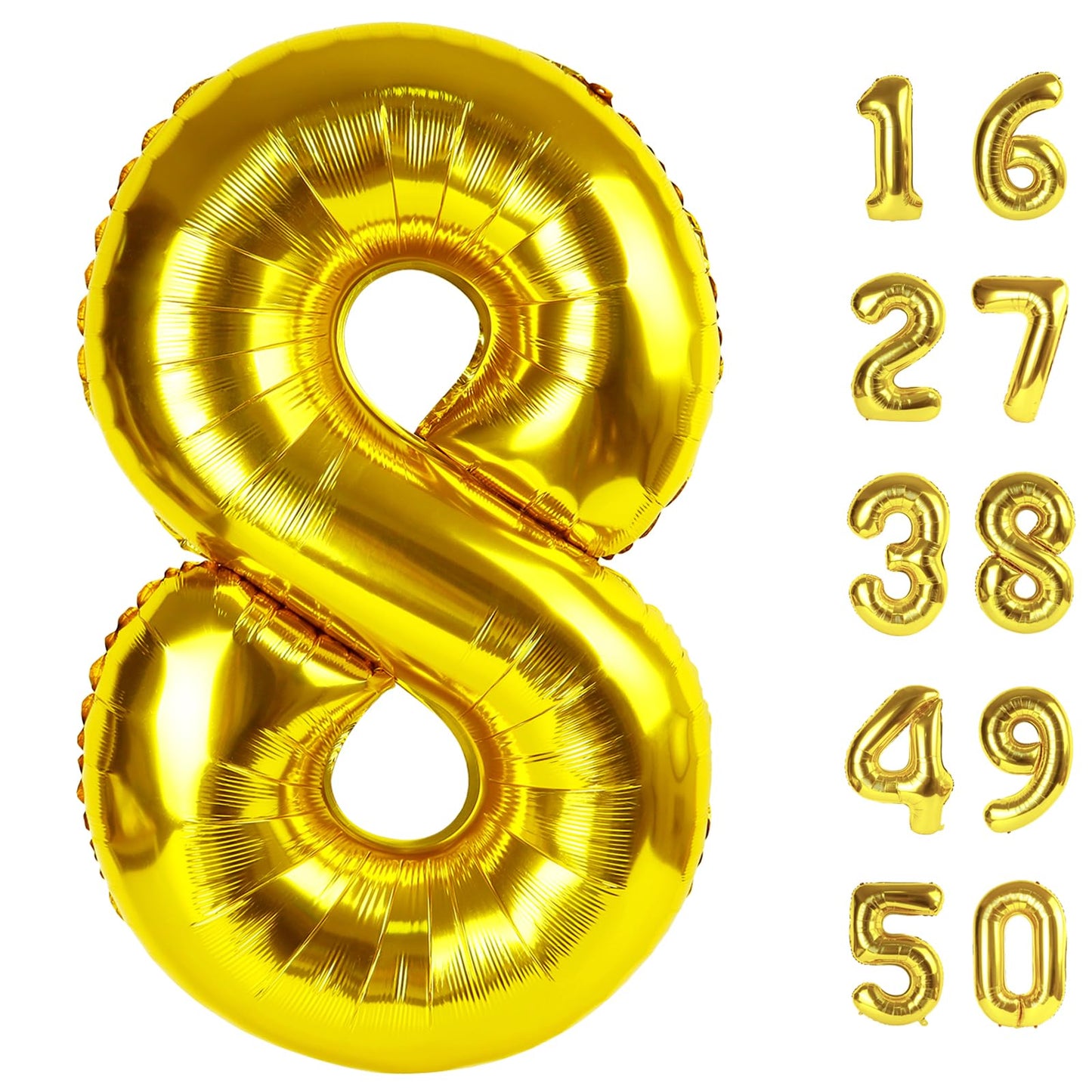 Kelfuoya 40-Inch Giant Gold Foil Number 8 Balloon – 8th, 18th, 28th Birthday & Anniversary Decor